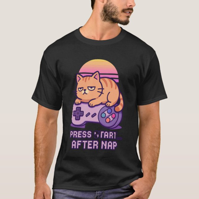 Press Start After Nap Funny Retro Gaming Tee for C (Front)