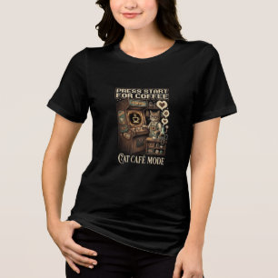 Press Start For Coffee Cat Cafe Mode Barista Cat R Tri-Blend Shirt