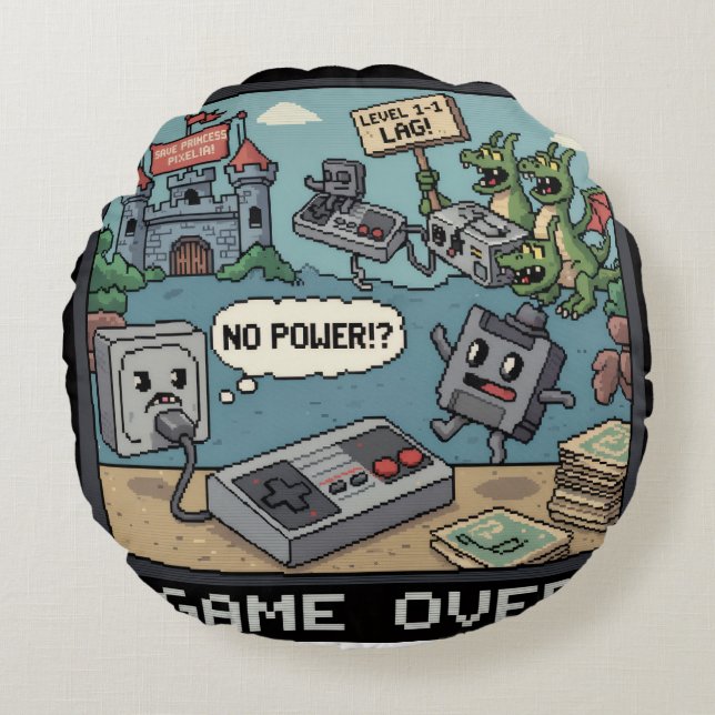 Press Start for Nostalgia! (And a Few Laughs) Round Pillow (Front)