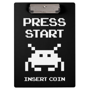 Press Start Insert Coin gamer design Clipboard
