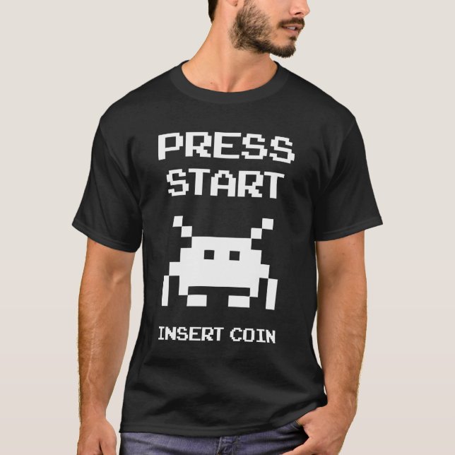 Press Start Insert Coin retro gamer T-Shirt (Front)
