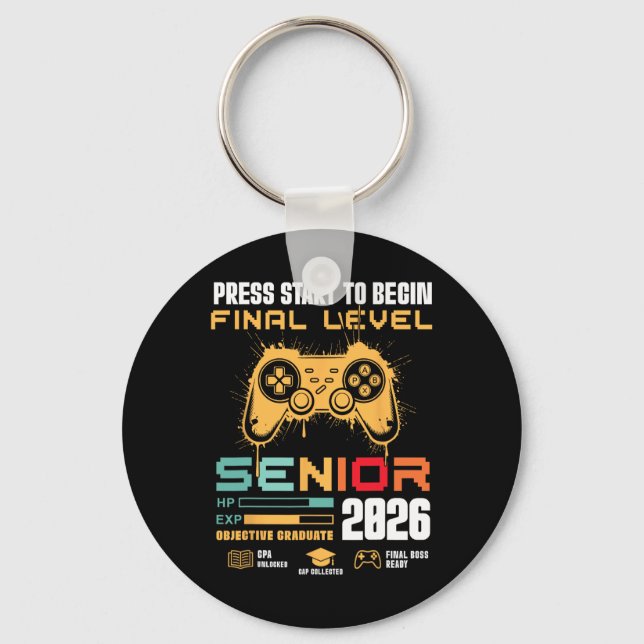 Press Start To Begin Final Level Senior 2026 Gamer Keychain (Front)