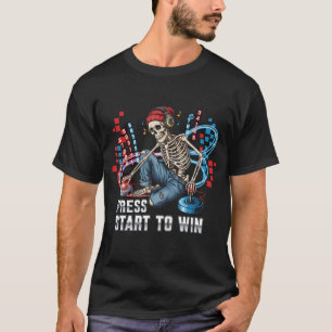 Press Start To Win Skeleton Gamer T-Shirt Funny
