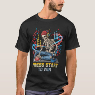 Press Start To Win Skeleton Gamer T-Shirt   Funny 