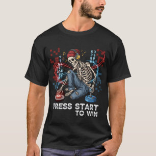 Press Start To Win Skeleton Gamer T-Shirt Funny