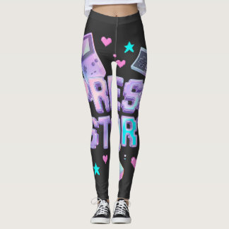 Press Start Y2K Retro Gaming Arcade Chrome 90s Gam Leggings