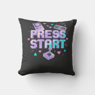 Press Start Y2K Retro Gaming Arcade Chrome 90s Gam Throw Pillow