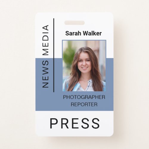Press worker ID mass media employee dusty blue Badge
