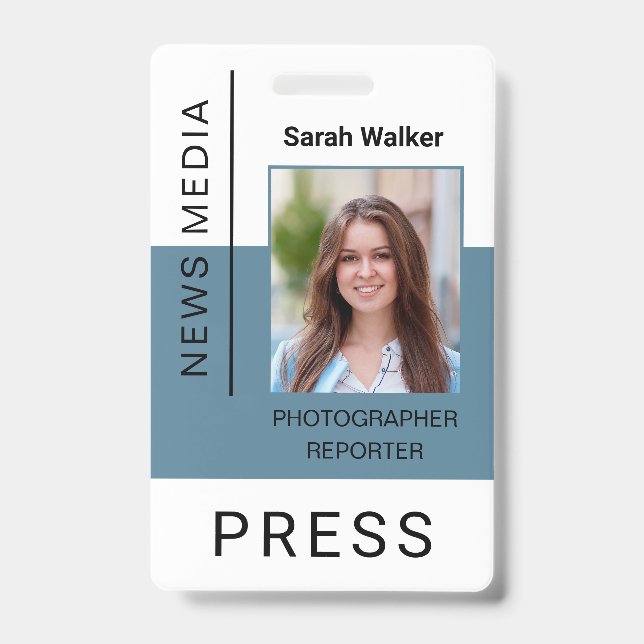 Press worker ID mass media employee dusty blue Badge (Front)