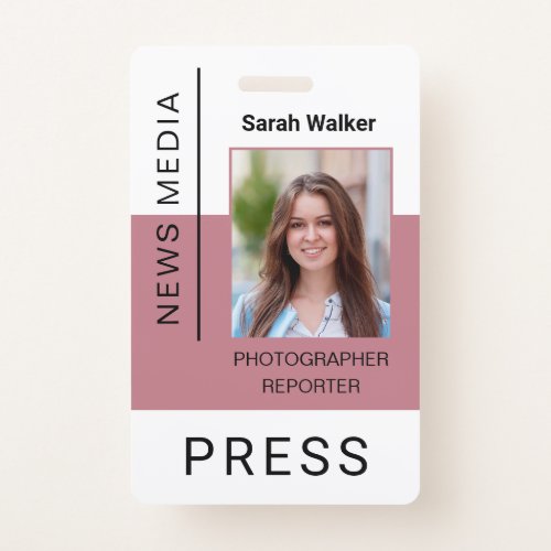 Press worker ID mass media employee dusty pink Badge