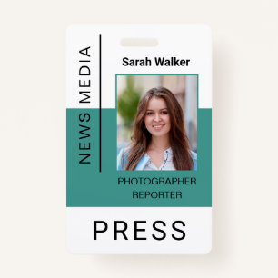 Press worker ID mass media employee photo turquois Badge