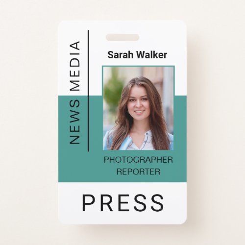 Press worker ID mass media employee photo turquois Badge