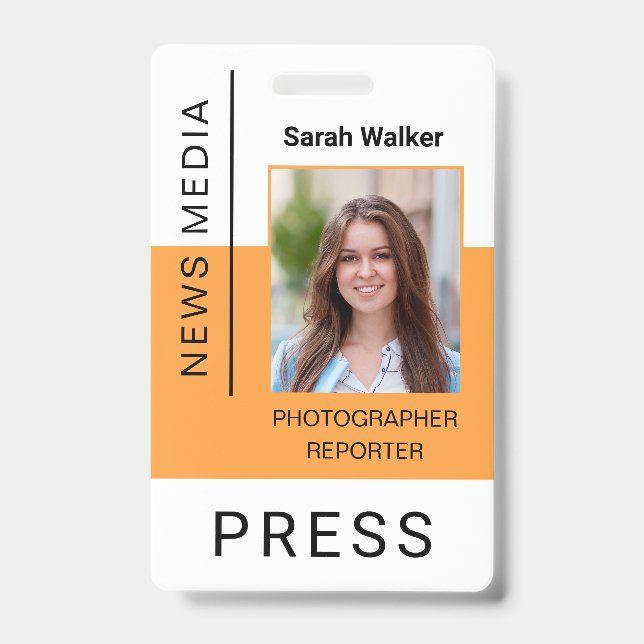 Press worker ID mass media employee photo yellow Badge (Front)