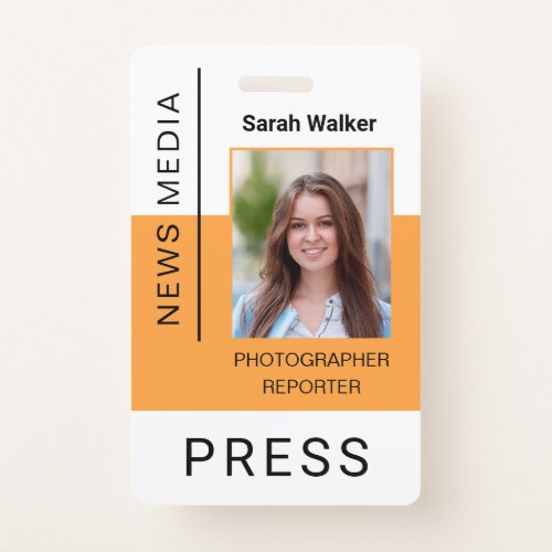 Press worker ID mass media employee photo yellow Badge