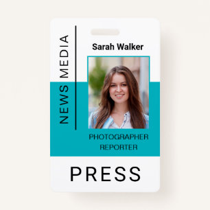 Press worker ID mass media employee turquoise Badge