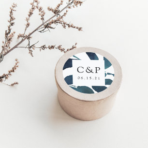 Pressed Botanical Wedding Monogram Classic Round Sticker