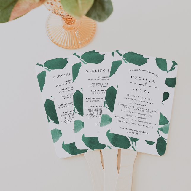 Pressed Botanical Wedding Program | Emerald Hand Fan (Creator Uploaded)