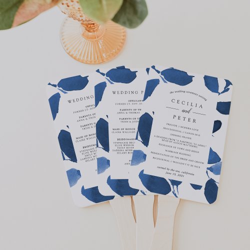 Pressed Botanical Wedding Program  Indigo Hand Fan