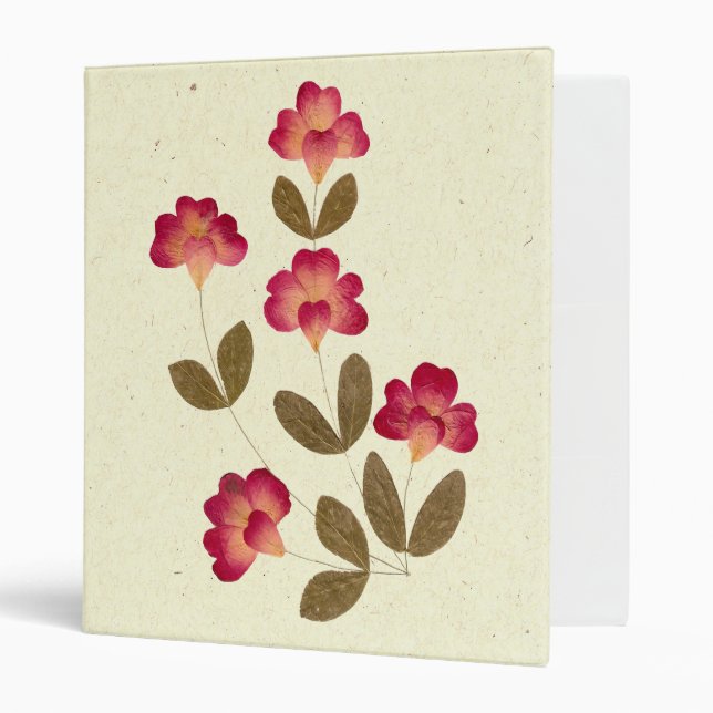 Pressed Bright Pink Tube Flowers 3 Ring Binder (Front/Inside)