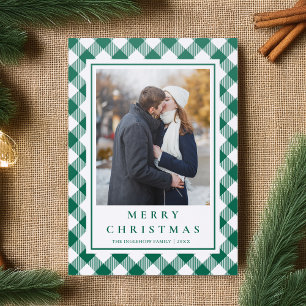 Pressed Buffalo Check Christmas Letterpress Photo Cards