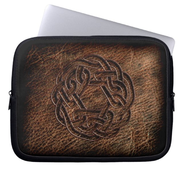 Pressed celtic knot on geniune leather laptop sleeve (Front)
