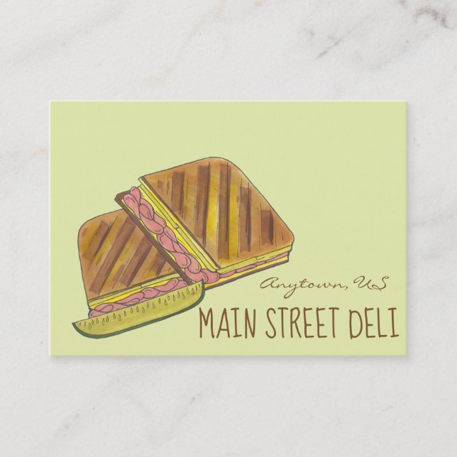 Pressed Cuban Ham Cheese Sandwich Deli Restaurant Business Card (Front)