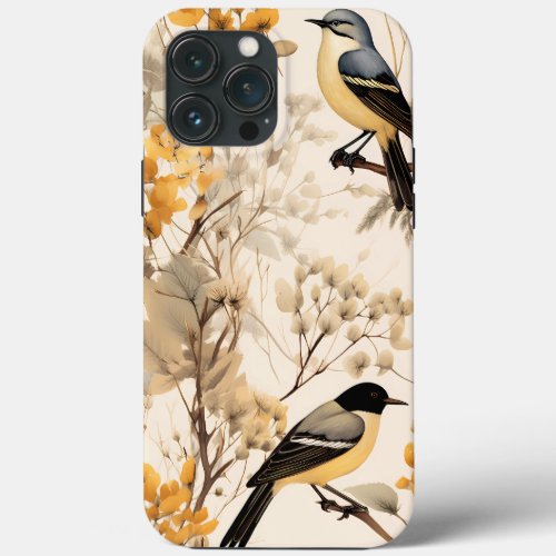 Pressed Dried Flowers and Birds iPhone 13 Pro Max Case