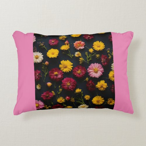 Pressed Floral accent Pillow Spring on Black Accent Pillow
