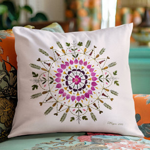 Pressed Flower Art by S. Frigui From the Original Throw Pillow