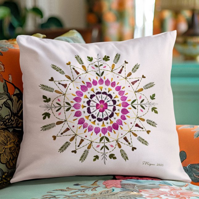 Pressed Flower Art by S. Frigui From the Original Throw Pillow (Creator Uploaded)