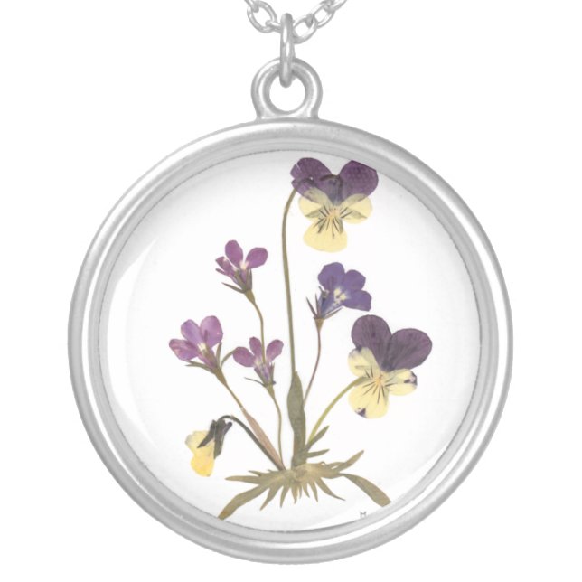 Pressed Flower Design Silver Plated Necklace (Front)