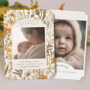 Pressed Flower Fall 2 Photo Birth Announcement