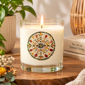 Pressed Flower Mandala l Autumn Botanical Floral Scented Candle