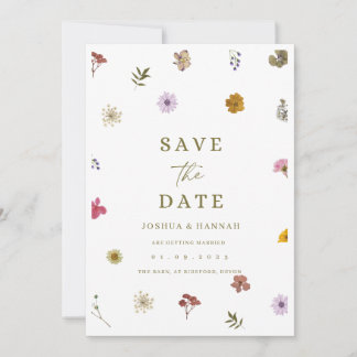 Pressed flower save the date invitation