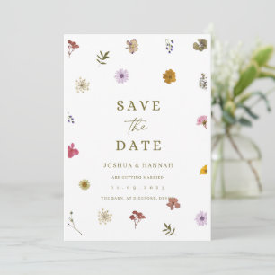 Pressed flower save the date invitation 