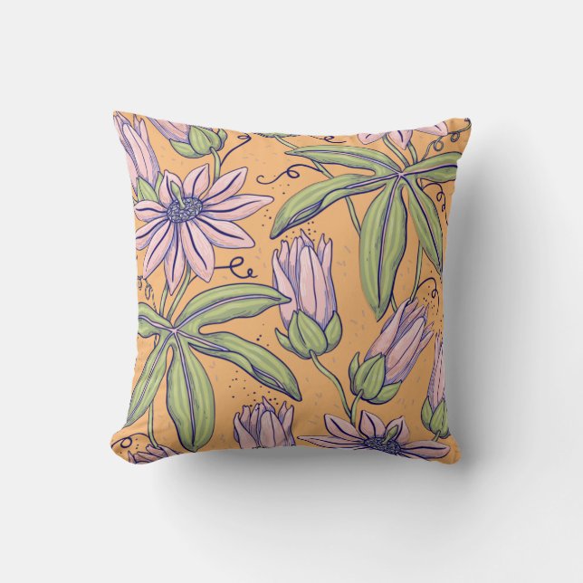 Pressed flower watercolor illustration throw pillow (Front)