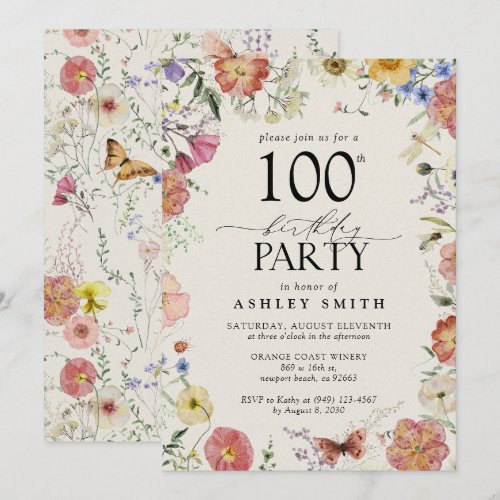 Pressed Flowers 100th Birthday Party Elegant Pink