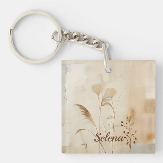 Pressed Flowers and Grass Keychain (Front)