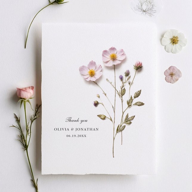 Pressed Flowers Chic Wedding Thank You Card (Creator Uploaded)