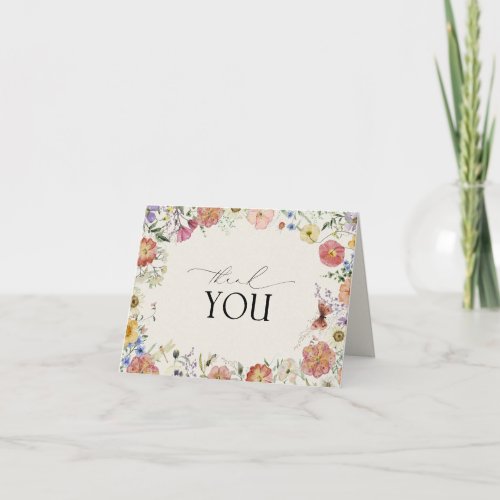 Pressed Flowers Elegant Watercolor Thank You Card