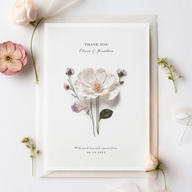 Pressed Flowers Elegant Wedding Thank You Card (Creator Uploaded)