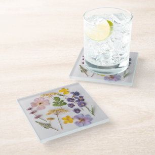 Pressed Flowers Glass Coaster