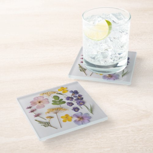 Pressed Flowers Glass Coaster