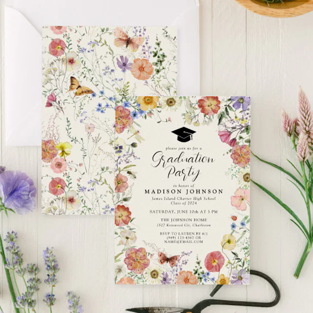 Pressed Flowers High School Graduation Party Invitation | Zazzle