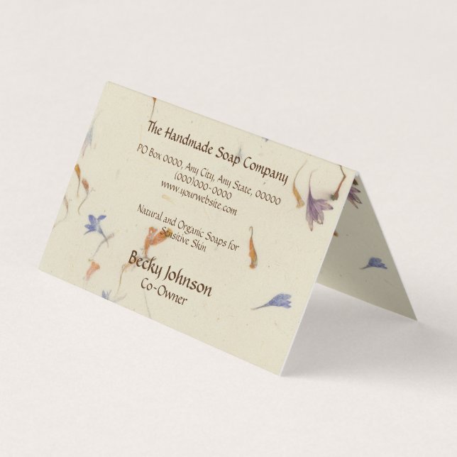 Pressed Flowers Paper Style Folded Business Card (Front)