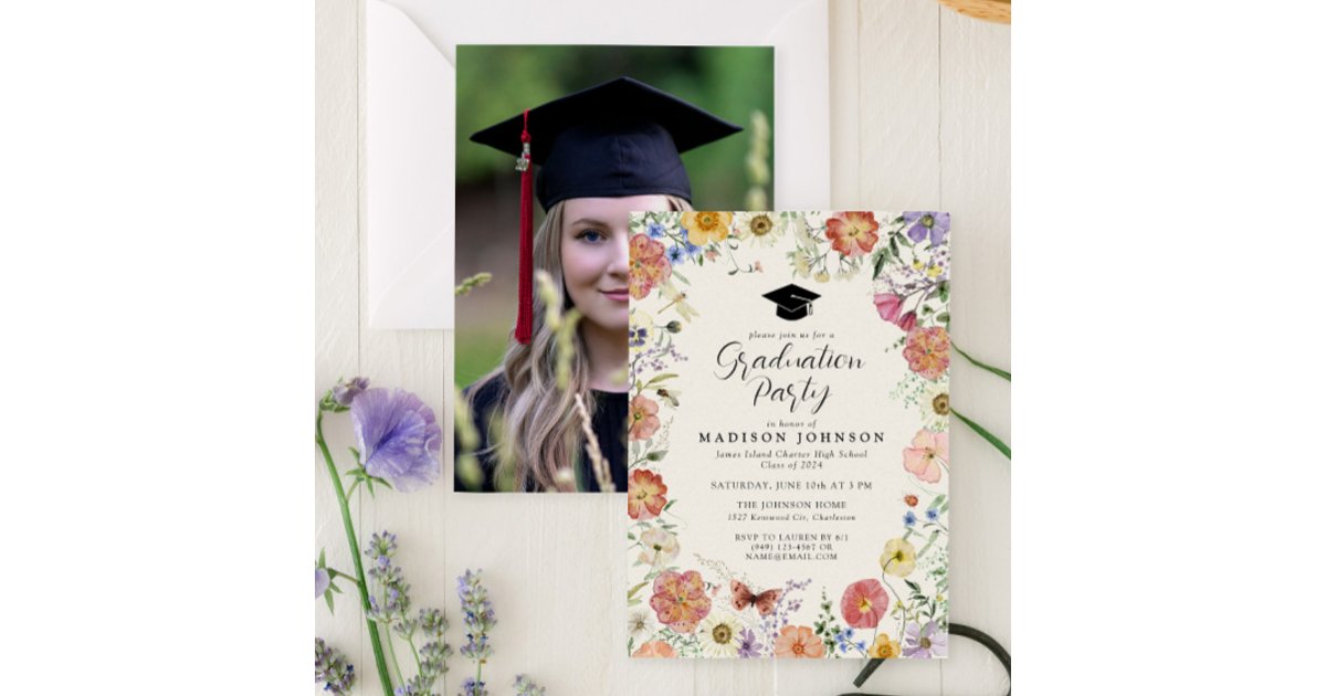 Pressed Flowers Photo High School Graduation Party Invitation | Zazzle