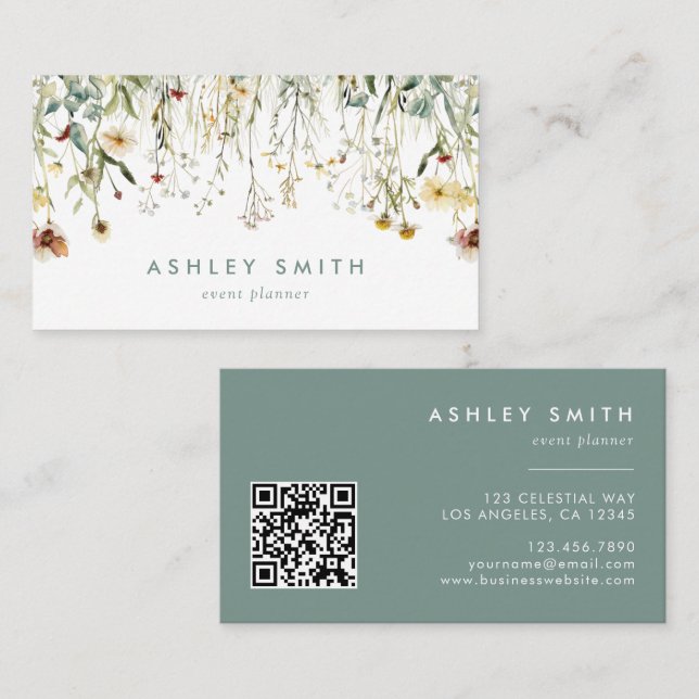Pressed Flowers QR Code Business Card (Front/Back)