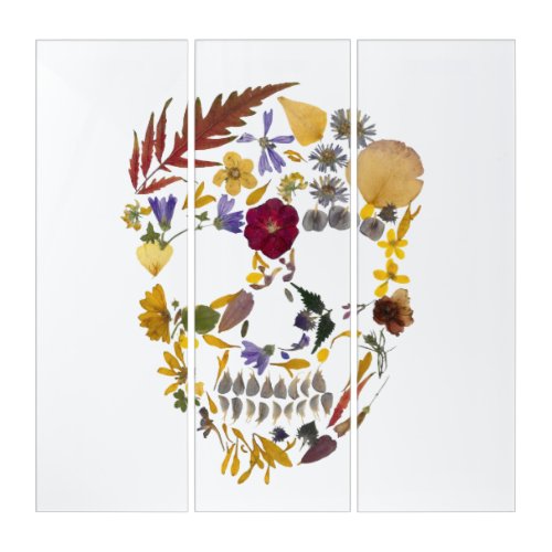 Pressed Flowers Skull Triptych