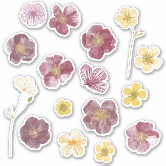 Pressed Flowers Watercolor Painting Sticker (Front)