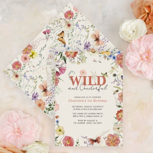 Pressed Flowers Wild  Onederful 1st Birthday Invitation